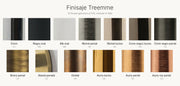 Paleta de finisaje Treemme: crom, negru mat, alb mat, nichel, crom negru, bronz, oxidat, auriu și auriu roz