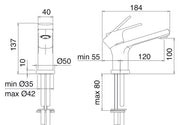 Desen tehnic cu cote – Baterie lavoar Bamboo monocomandă