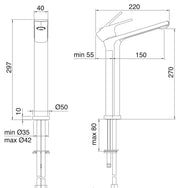 Desen tehnic cu cote – Baterie lavoar Bamboo monocomandă