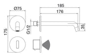 Desen tehnic cu cote – Baterie lavoar electronică Treemme de perete, cu senzor