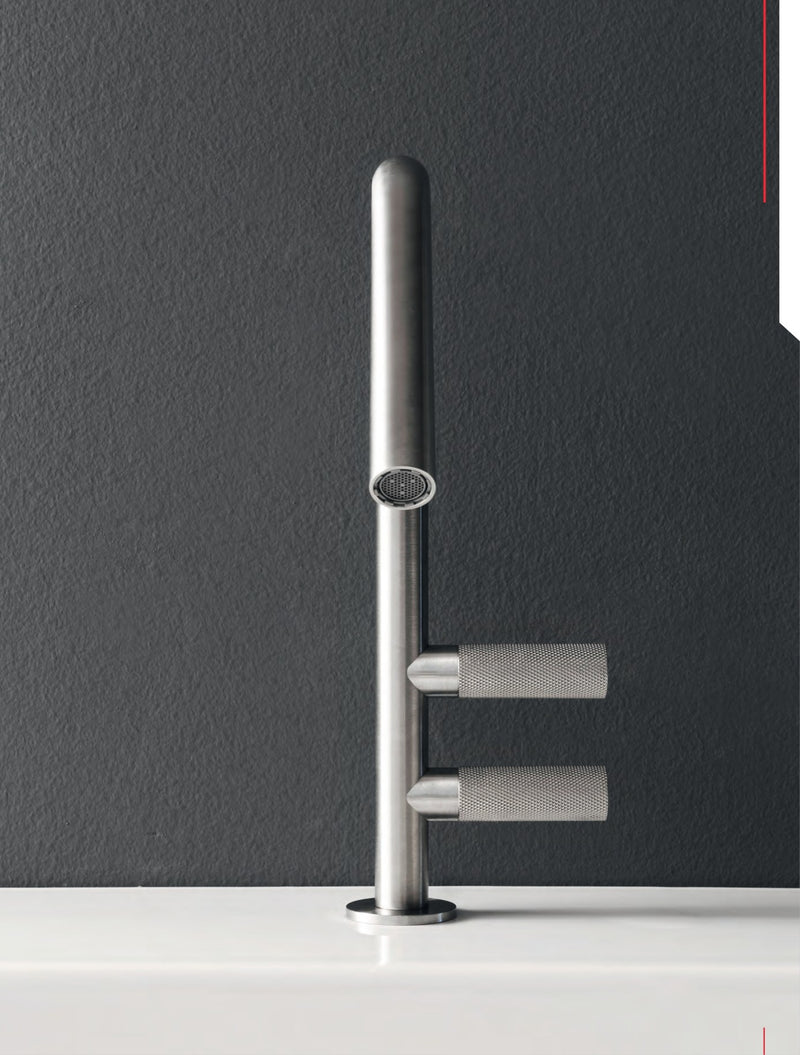 Baterie lavoar 22mm din inox, cu două butoane zimțate – Treemme, imagine de ambianță