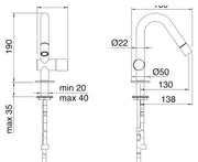Desen tehnic cu cote – Baterie bideu 22mm din inox
