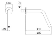 Desen tehnic cu cote – Pipă 22mm din inox pentru lavoar sau cadă