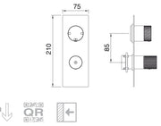 Desen tehnic cu cote – Baterie de duș 22mm încastrată, monocomandă, cu comutator
