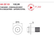 Desen tehnic cu cote – Baterie de duș 22mm încastrată, monocomandă, cu comutator