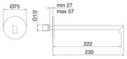 Desen tehnic cu cote – Pipă de perete 28mm din inox, pentru lavoar sau cadă