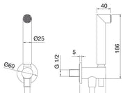 Desen tehnic cu cote – Kit duș 28mm din inox, cu duș de mână