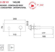 Desen tehnic cu cote – Baterie lavoar 28mm încastrată, monocomandă