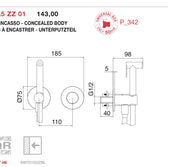 Desen tehnic cu cote – Baterie încastrată 28mm cu duș igienic pentru WC