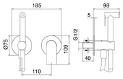 Desen tehnic cu cote – Baterie încastrată 3.6 cu duș igienic pentru WC