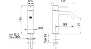 Desen tehnic cu cote – Baterie lavoar 40mm din inox, monocomandă
