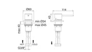 Desen tehnic cu cote – Comandă separată 40mm, pe blat sau încastrată