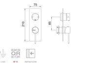Desen tehnic cu cote – Baterie de duș 40mm încastrată, cu comutator 2 sau 3 ieșiri