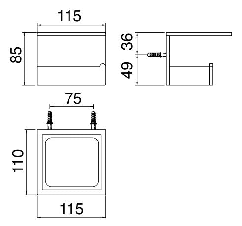 Desen tehnic cu cote – Suport hârtie igienică 5mm din inox