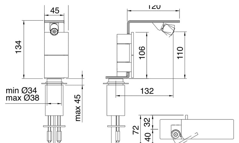 Desen tehnic cu cote – Baterie bideu 5mm din inox