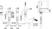 Desen tehnic cu cote – Baterie de cadă 5mm pe margine, cu duș de mână