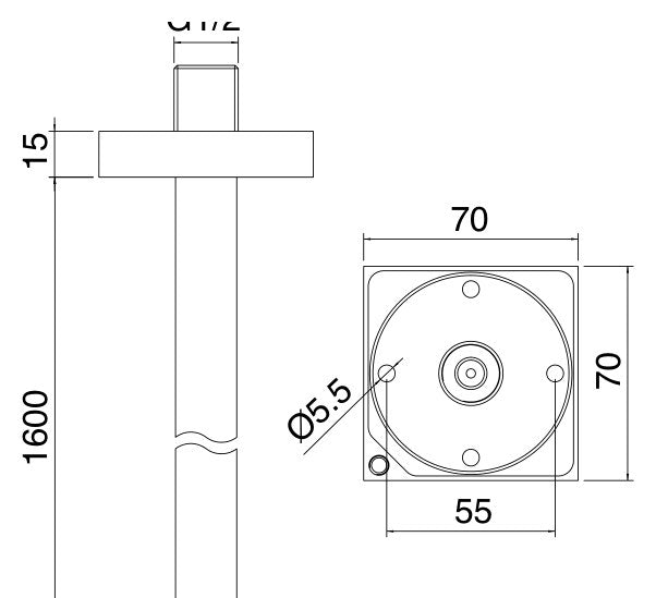 Desen tehnic cu cote – Pipă 5mm din inox pentru lavoar sau cadă