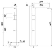 Desen tehnic cu cote – Baterie 5mm de pardoseală cu două mânere, pentru lavoar sau cadă