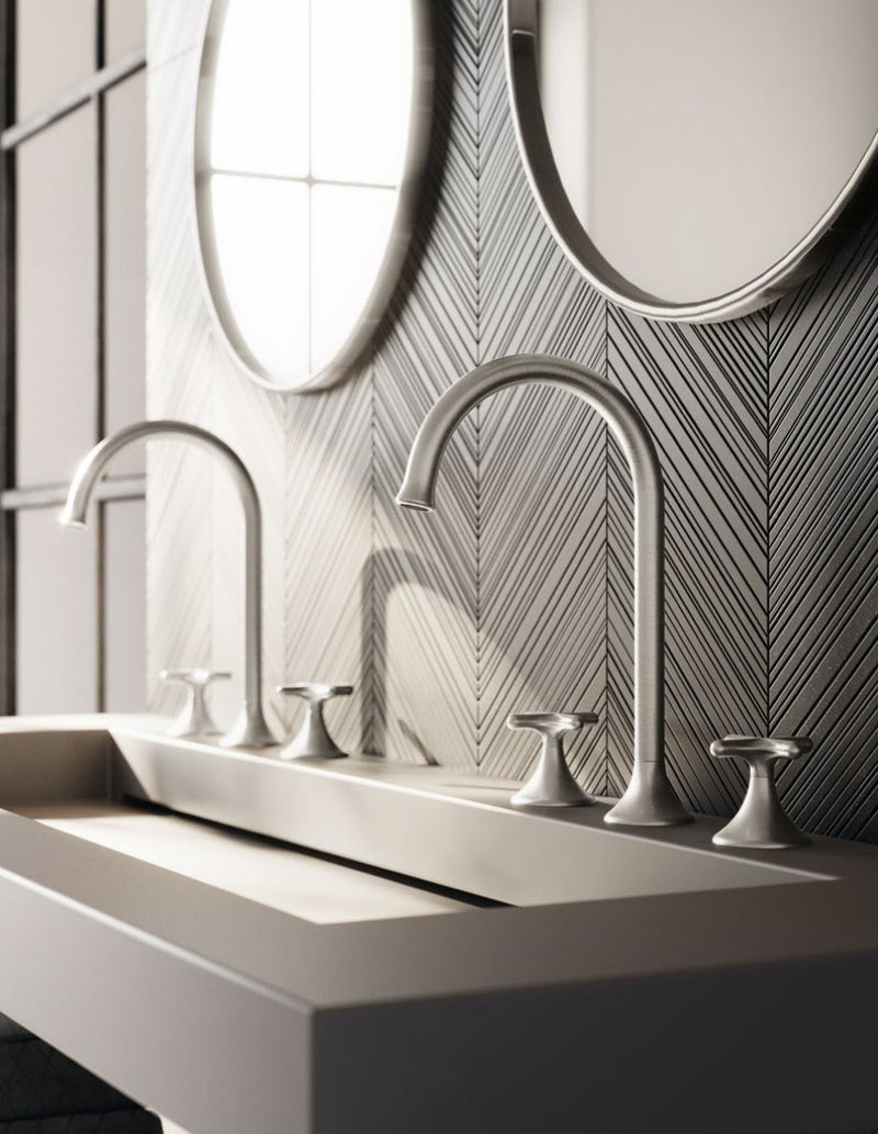 Baterie lavoar Bliss din inox, cu mânere în cruce – Treemme, imagine de ambianță