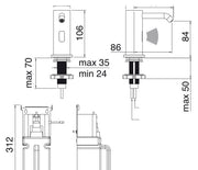 Desen tehnic cu cote – Dozator electronic de săpun lichid din inox, cu senzor