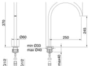 Desen tehnic cu cote – Pipă Flou din inox pentru lavoar sau cadă
