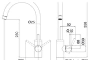 Desen tehnic cu cote – Baterie de bucătărie 40mm din inox, monocomandă