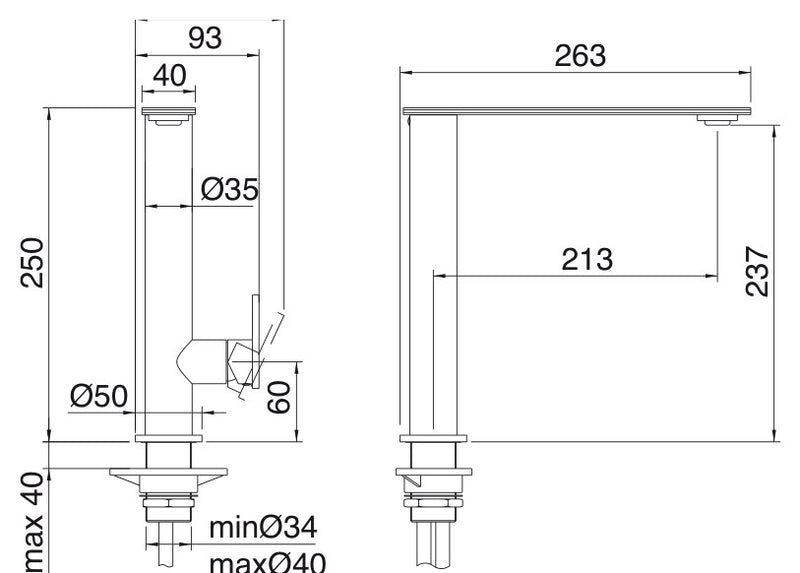 Desen tehnic cu cote – Baterie de bucătărie 5mm din inox