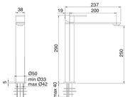 Desen tehnic cu cote – Baterie de bucătărie 3.6 din inox, monocomandă