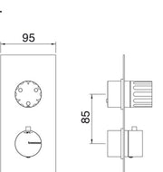 Desen tehnic cu cote – Baterie duș termostatică Ios încastrată, 2 sau 3 ieșiri