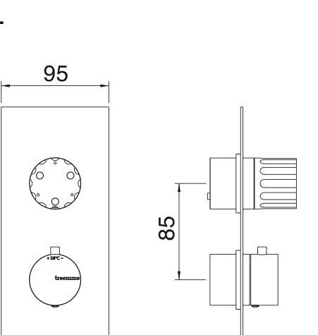 Desen tehnic cu cote – Baterie duș termostatică Ios încastrată, 2 sau 3 ieșiri