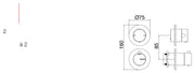Desen tehnic cu cote – Termostat de duș încastrat Treemme din inox, cu comutator, rozete rotunde separate