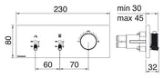 Desen tehnic cu cote – Termostat de duș încastrat Watt din inox, 2–5 ieșiri
