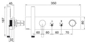 Desen tehnic cu cote – Baterie de duș încastrată Watt din inox cu duș de mână integrat