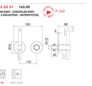 Desen tehnic cu cote – Baterie încastrată WaterTube cu duș igienic pentru WC
