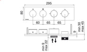 Desen tehnic cu cote – Termostat de duș încastrat W-Touch din inox cu butoane, 2–5 ieșiri
