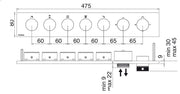 Desen tehnic cu cote – Termostat de duș încastrat W-Touch din inox cu butoane, 2–5 ieșiri