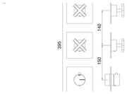 Desen tehnic cu cote – Baterie duș termostatică Line încastrată, plăci separate, 2 sau 3 ieșiri