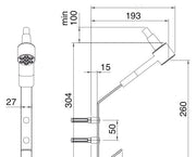 Desen tehnic cu cote – Set de duș Nanotech cu suport negru și duș de mână anticalcar