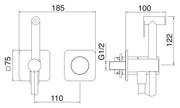 Desen tehnic cu cote – Baterie încastrată Nanotech cu duș igienic pentru WC