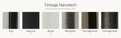 Paleta de finisaje Treemme: crom, negru mat, alb mat, nichel periat și crom negru