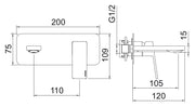 Desen tehnic cu cote – Baterie lavoar Pa36 încastrată, placă unică