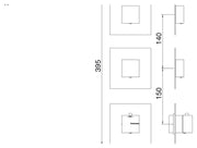 Desen tehnic cu cote – Baterie duș termostatică încastrată Treemme, plăci pătrate separate, 2 sau 3 ieșiri