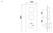 Desen tehnic cu cote – Baterie duș termostatică încastrată Treemme, de la 1 la 6 ieșiri, butoane pătrate