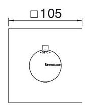 Desen tehnic cu cote – Termostat încastrat Treemme pentru reglajul temperaturii, rozetă unică