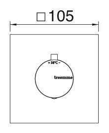 Desen tehnic cu cote – Termostat încastrat Treemme pentru reglajul temperaturii, rozetă unică