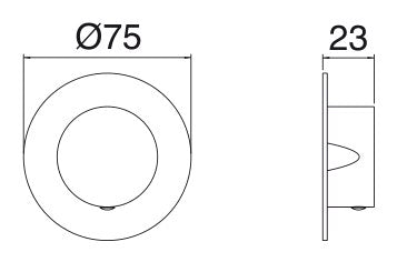 Desen tehnic cu cote – Robinet de oprire încastrat Treemme 1/2", rozetă 75 mm