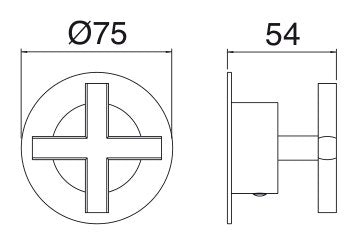 Desen tehnic cu cote – Robinet de oprire încastrat Treemme 1/2", rozetă 75 mm