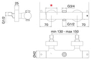Desen tehnic cu cote – Baterie duș termostatică aparentă Treemme