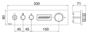 Desen tehnic cu cote – Termostat de duș încastrat W-70s cu afișaj digital și comandă LED, 2–6 ieșiri