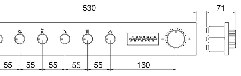 Desen tehnic cu cote – Termostat de duș încastrat W-70s cu afișaj digital, 2–6 ieșiri